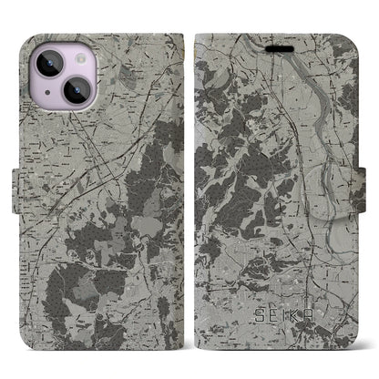 【精華（京都府）】地図柄iPhoneケース（手帳タイプ）モノトーン・iPhone 14 用