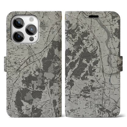 【精華（京都府）】地図柄iPhoneケース（手帳タイプ）モノトーン・iPhone 14 Pro 用