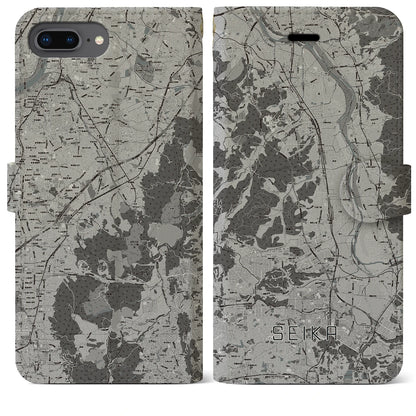 【精華（京都府）】地図柄iPhoneケース（手帳タイプ）モノトーン・iPhone 8Plus /7Plus / 6sPlus / 6Plus 用