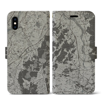 【精華（京都府）】地図柄iPhoneケース（手帳タイプ）モノトーン・iPhone XS / X 用