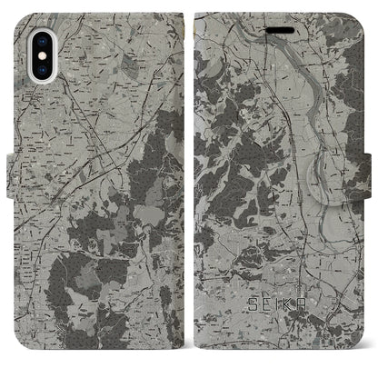 【精華（京都府）】地図柄iPhoneケース（手帳タイプ）モノトーン・iPhone XS Max 用