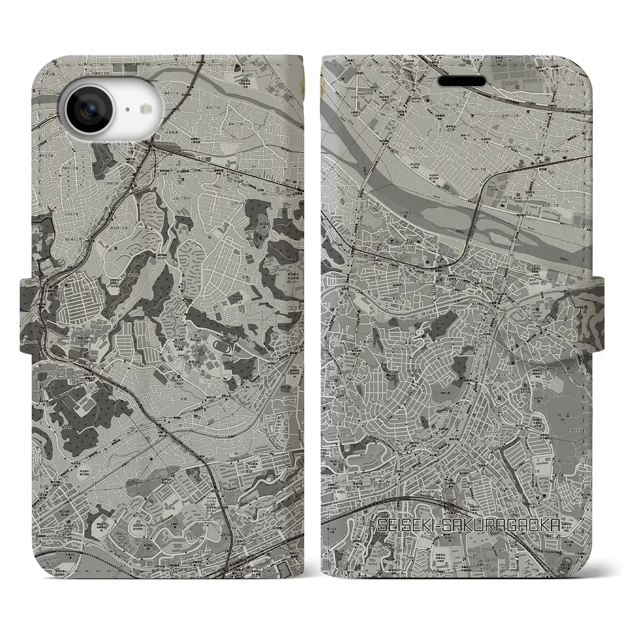 【聖蹟桜ヶ丘（東京都）】地図柄iPhoneケース（手帳タイプ）