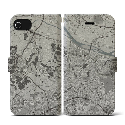 【聖蹟桜ヶ丘（東京都）】地図柄iPhoneケース（手帳タイプ）モノトーン・iPhone SE（第3 / 第2世代） / 8 / 7 / 6s / 6 用