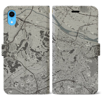 【聖蹟桜ヶ丘（東京都）】地図柄iPhoneケース（手帳タイプ）モノトーン・iPhone XR 用