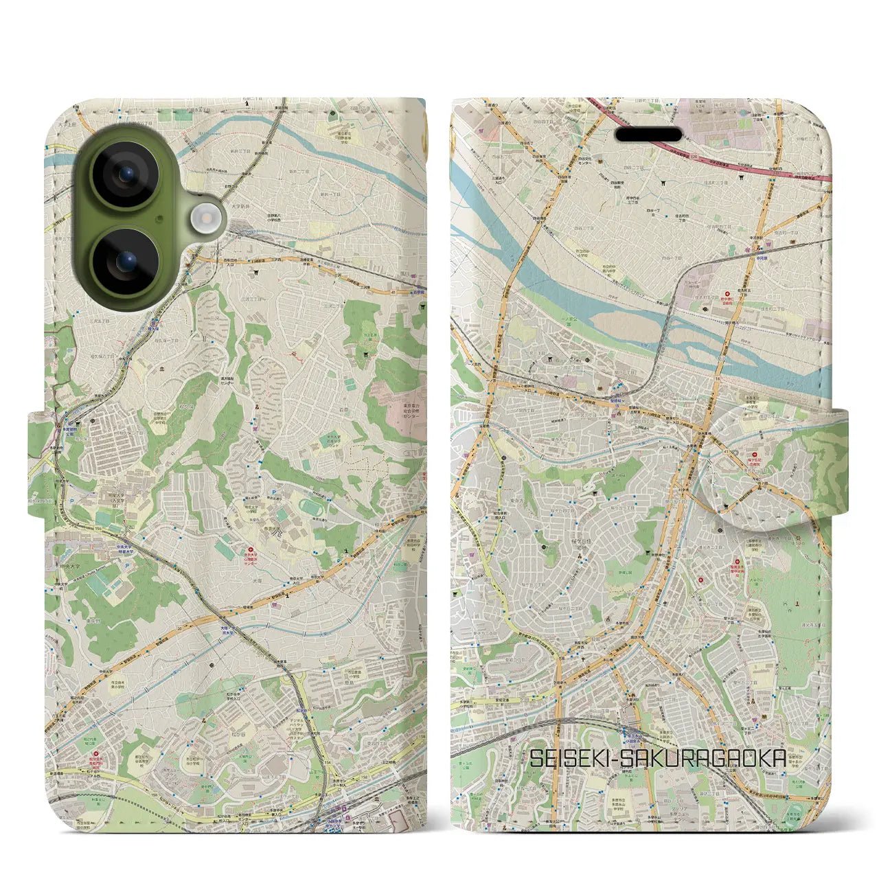 【聖蹟桜ヶ丘（東京都）】地図柄iPhoneケース（手帳タイプ）