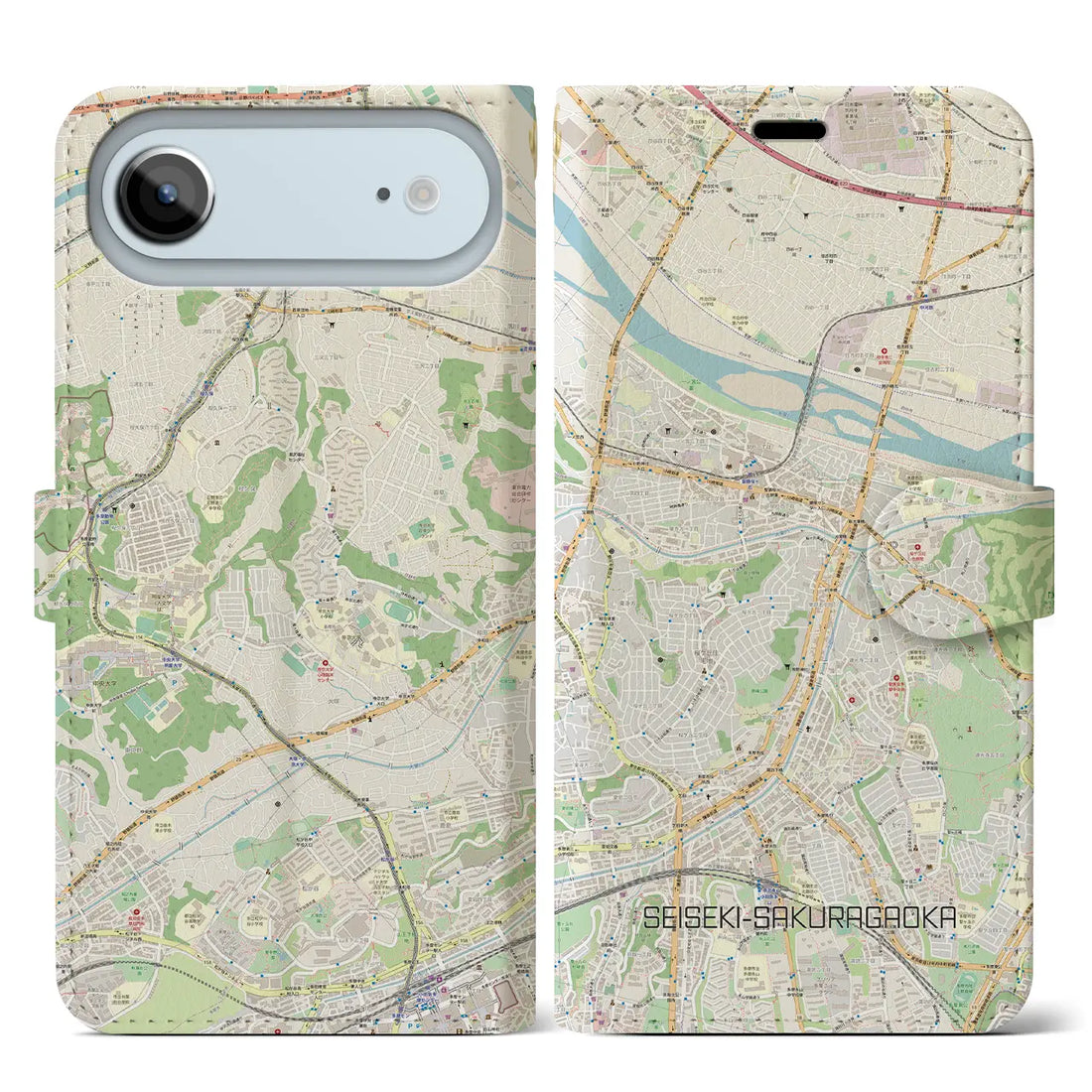 【聖蹟桜ヶ丘(東京都)】地図柄iPhoneケース(手帳タイプ)ナチュラル・iPhone 17 Pro Max 用