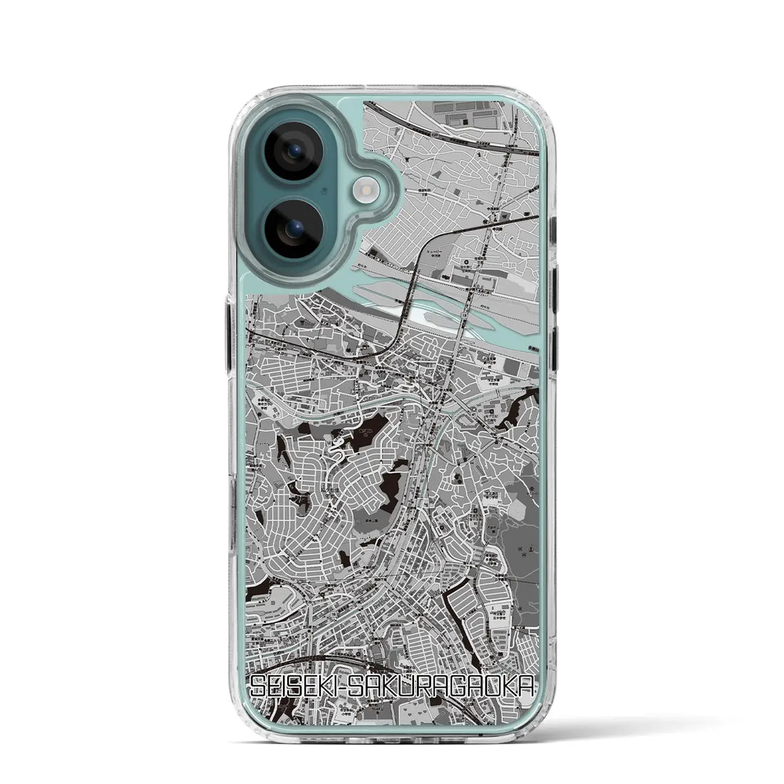 【聖蹟桜ヶ丘（東京都）】地図柄iPhoneケース（MagSafeタイプ）モノトーン・iPhone 16 Pro 用