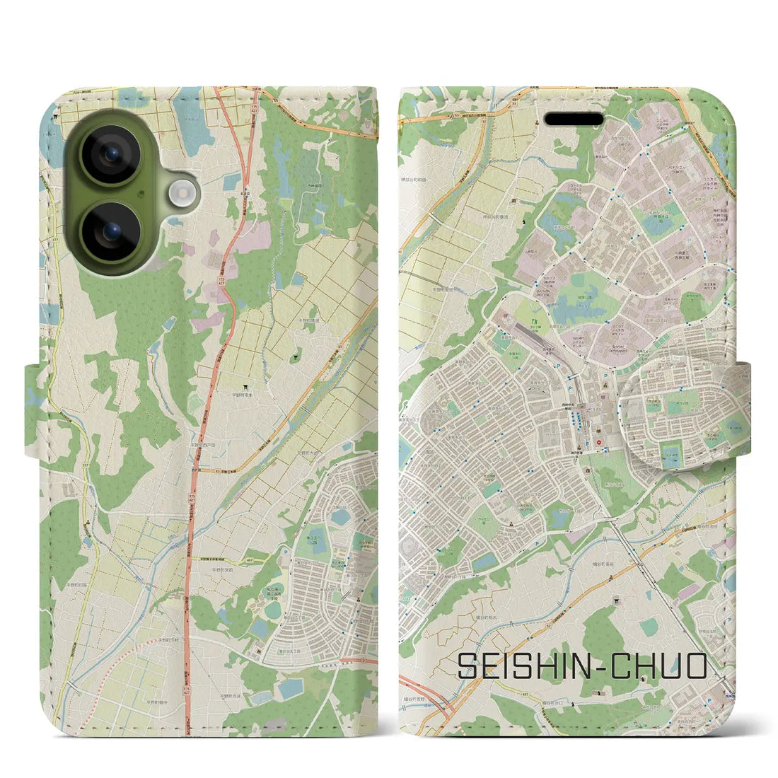 【西神中央（兵庫県）】地図柄iPhoneケース（手帳タイプ）ナチュラル・iPhone 17 Pro Max 用