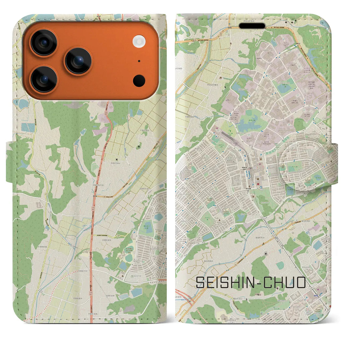 【西神中央（兵庫県）】地図柄iPhoneケース（手帳タイプ）モノトーン・iPhone 17 Pro Max 用