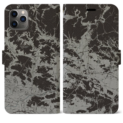 【関（岐阜県）】地図柄iPhoneケース（手帳タイプ）モノトーン・iPhone 11 Pro Max 用
