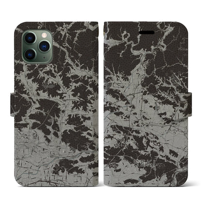【関（岐阜県）】地図柄iPhoneケース（手帳タイプ）モノトーン・iPhone 11 Pro 用