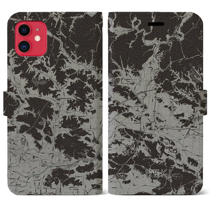 【関（岐阜県）】地図柄iPhoneケース（手帳タイプ）モノトーン・iPhone 11 用
