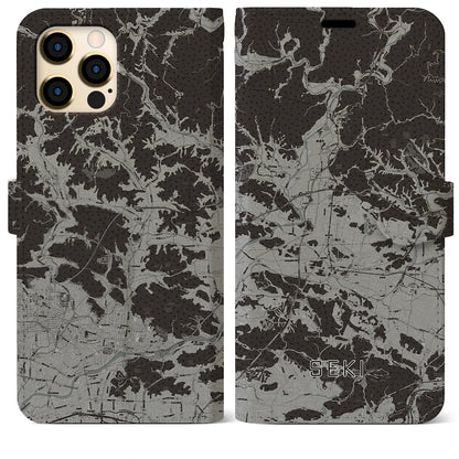 【関（岐阜県）】地図柄iPhoneケース（手帳タイプ）モノトーン・iPhone 12 Pro Max 用