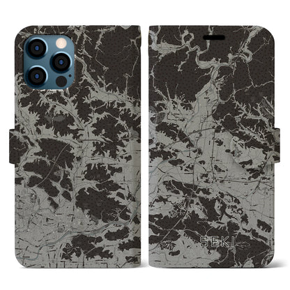 【関（岐阜県）】地図柄iPhoneケース（手帳タイプ）モノトーン・iPhone 12 / 12 Pro 用