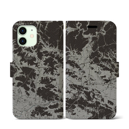 【関（岐阜県）】地図柄iPhoneケース（手帳タイプ）モノトーン・iPhone 12 mini 用