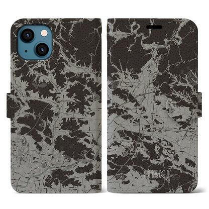【関（岐阜県）】地図柄iPhoneケース（手帳タイプ）モノトーン・iPhone 13 用
