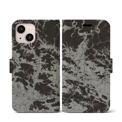 【関（岐阜県）】地図柄iPhoneケース（手帳タイプ）モノトーン・iPhone 13 mini 用