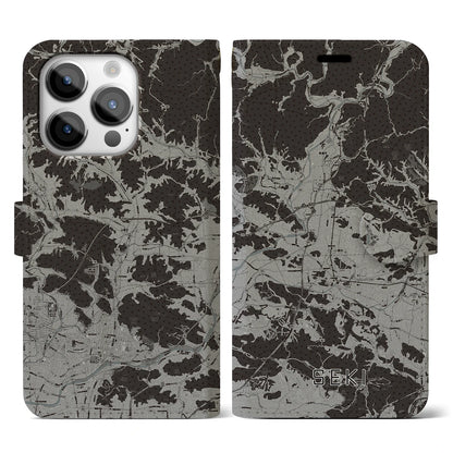 【関（岐阜県）】地図柄iPhoneケース（手帳タイプ）モノトーン・iPhone 14 Pro 用