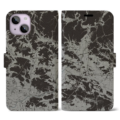 【関（岐阜県）】地図柄iPhoneケース（手帳タイプ）モノトーン・iPhone 14 用