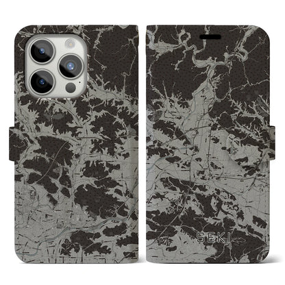 【関（岐阜県）】地図柄iPhoneケース（手帳タイプ）モノトーン・iPhone 15 Pro 用