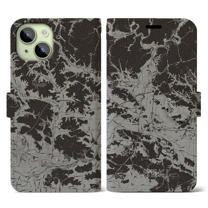 【関（岐阜県）】地図柄iPhoneケース（手帳タイプ）モノトーン・iPhone 15 用