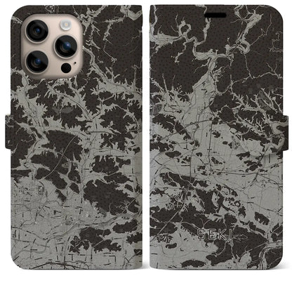 【関（岐阜県）】地図柄iPhoneケース（手帳タイプ）モノトーン・iPhone 16 Plus 用