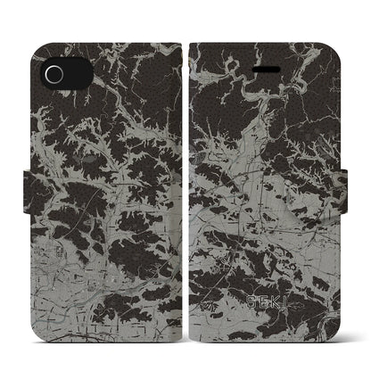 【関（岐阜県）】地図柄iPhoneケース（手帳タイプ）モノトーン・iPhone SE（第3 / 第2世代） / 8 / 7 / 6s / 6 用
