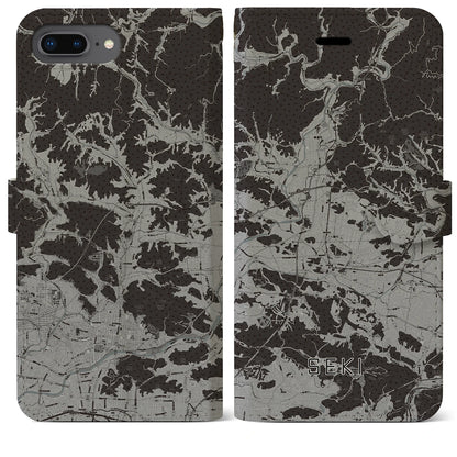 【関（岐阜県）】地図柄iPhoneケース（手帳タイプ）モノトーン・iPhone 8Plus /7Plus / 6sPlus / 6Plus 用