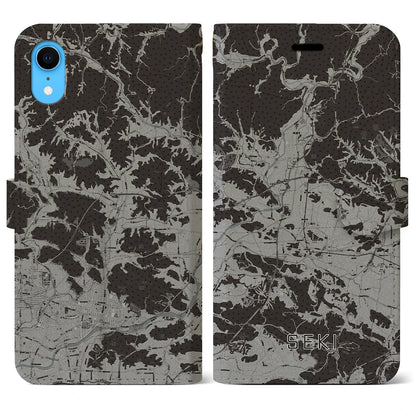 【関（岐阜県）】地図柄iPhoneケース（手帳タイプ）モノトーン・iPhone XR 用