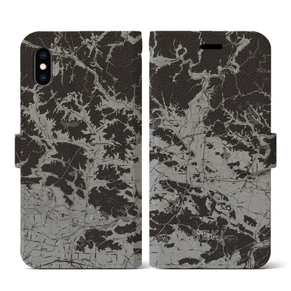 【関（岐阜県）】地図柄iPhoneケース（手帳タイプ）モノトーン・iPhone XS / X 用