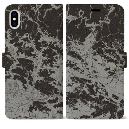 【関（岐阜県）】地図柄iPhoneケース（手帳タイプ）モノトーン・iPhone XS Max 用