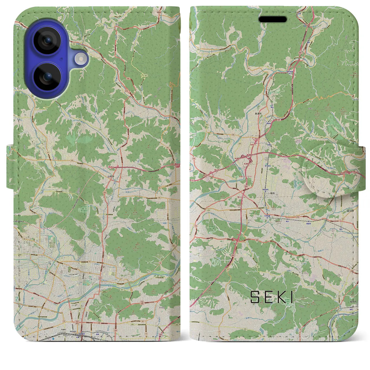 【関（岐阜県）】地図柄iPhoneケース（手帳タイプ）ナチュラル・iPhone 16 Pro Max 用