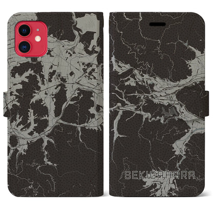 【関ケ原（岐阜県）】地図柄iPhoneケース（手帳タイプ）モノトーン・iPhone 11 用