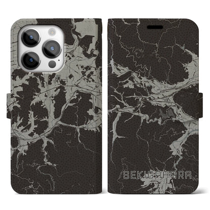 【関ケ原（岐阜県）】地図柄iPhoneケース（手帳タイプ）モノトーン・iPhone 14 Pro 用