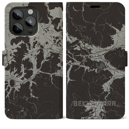 【関ケ原（岐阜県）】地図柄iPhoneケース（手帳タイプ）モノトーン・iPhone 15 Pro Max 用