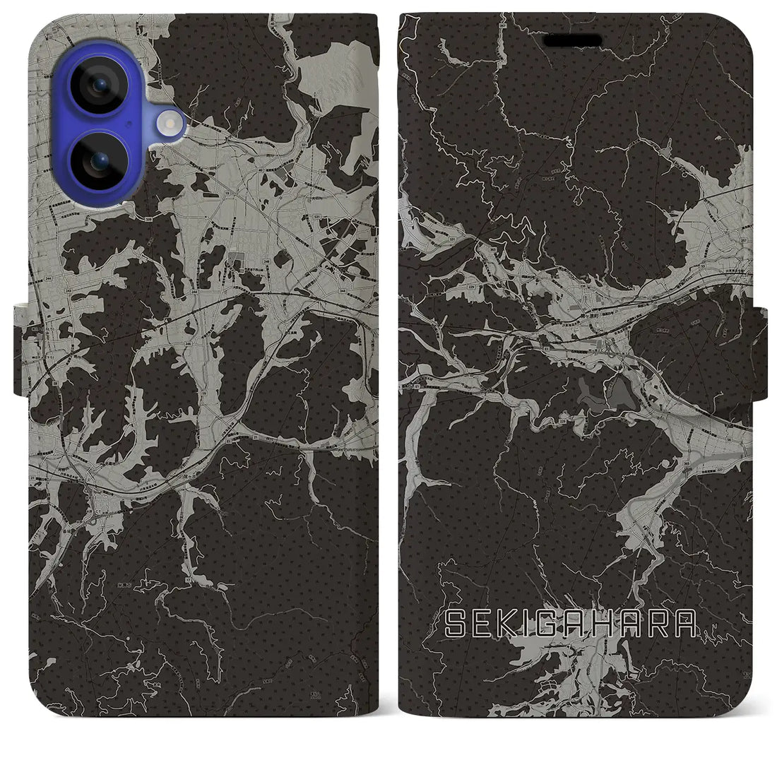 【関ケ原(岐阜県)】地図柄iPhoneケース(手帳タイプ)モノトーン・iPhone 16 Pro Max 用