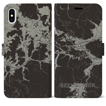 【関ケ原（岐阜県）】地図柄iPhoneケース（手帳タイプ）モノトーン・iPhone XS Max 用