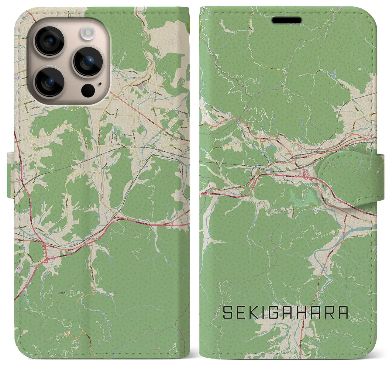 【関ケ原（岐阜県）】地図柄iPhoneケース（手帳タイプ）ナチュラル・iPhone 16 Plus 用