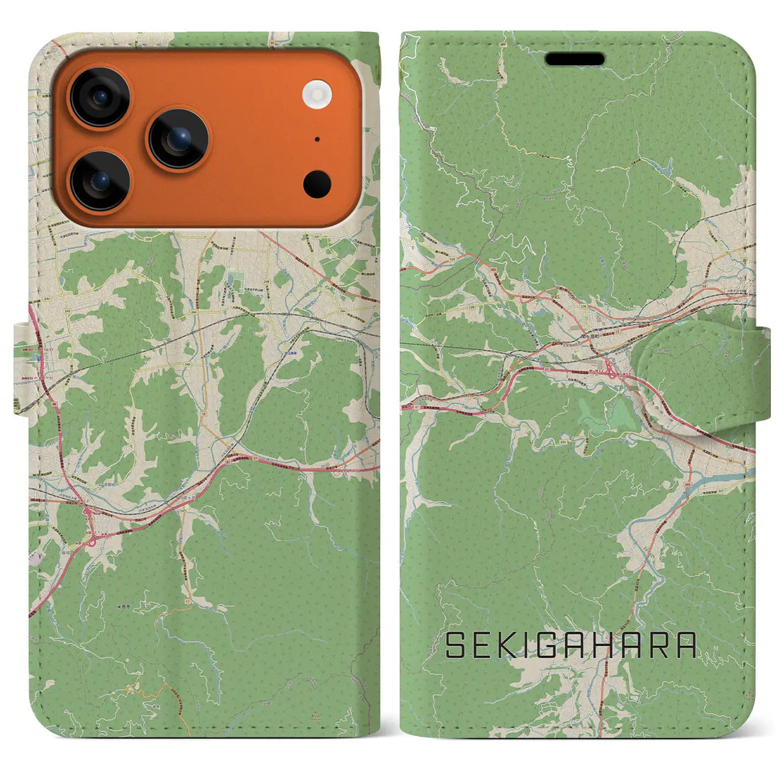 【関ケ原（岐阜県）】地図柄iPhoneケース（手帳タイプ）ナチュラル・iPhone 17 Pro Max 用