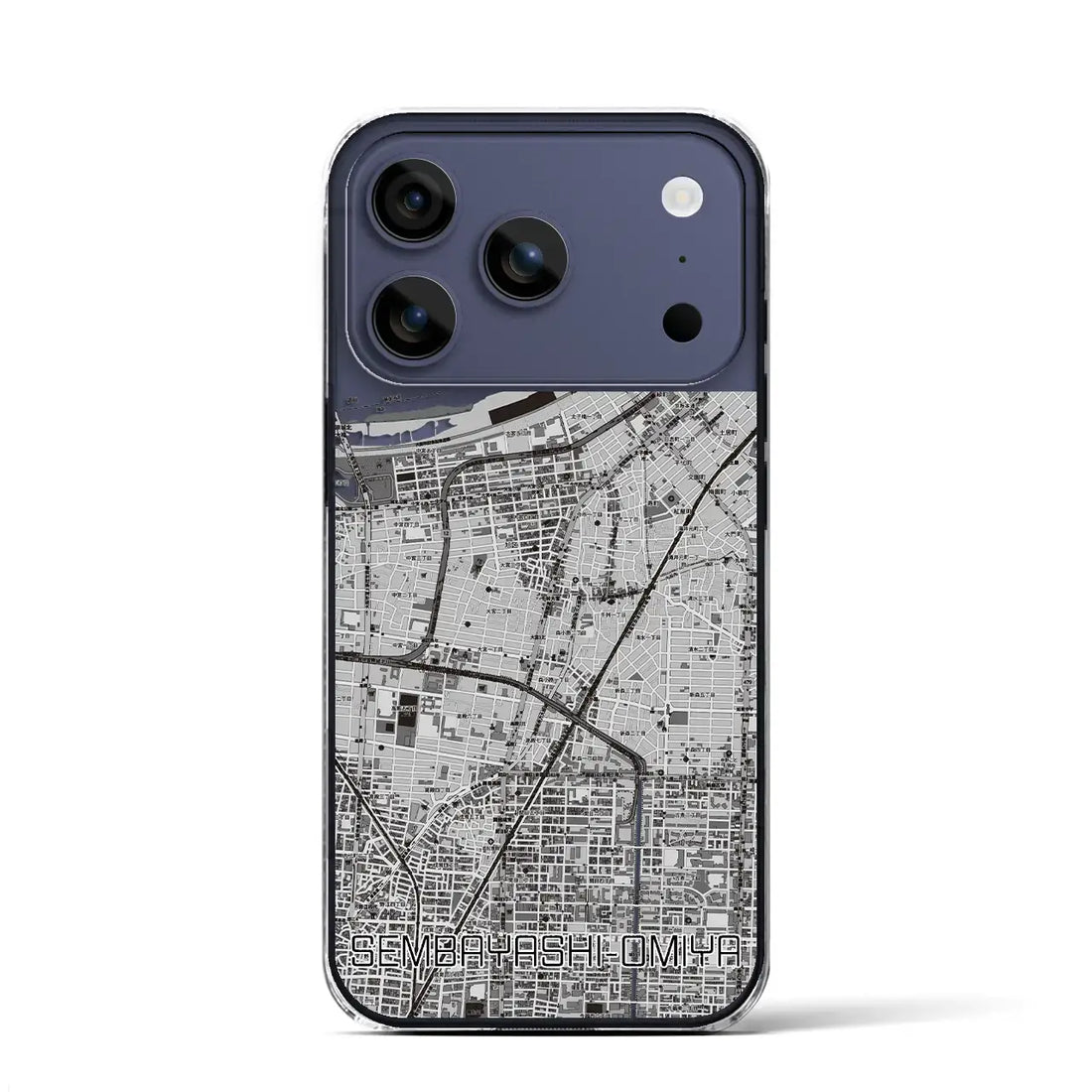 【千林大宮（大阪府）】地図柄iPhoneケース（クリアタイプ）モノトーン・iPhone 17 Pro Max 用