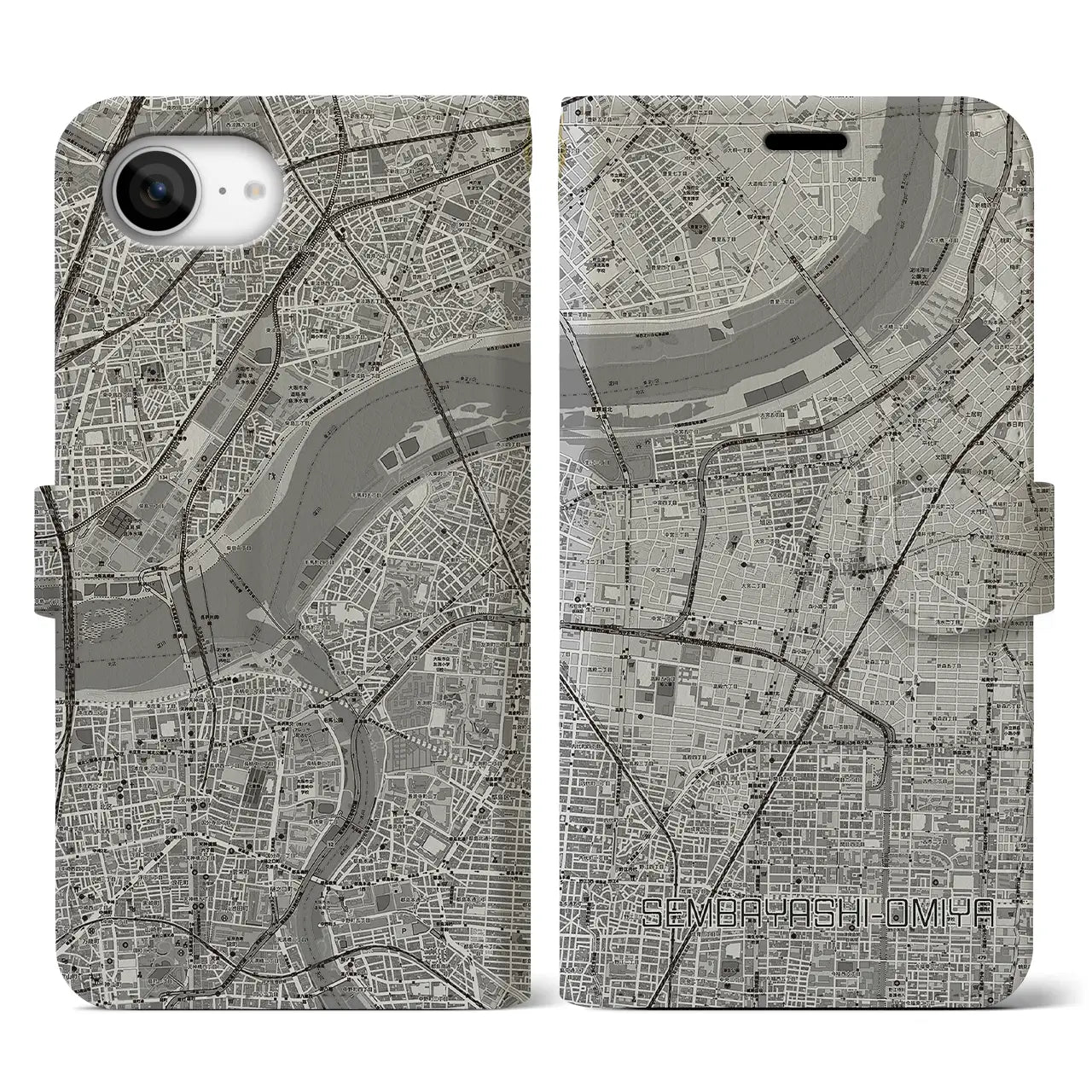 【千林大宮（大阪府）】地図柄iPhoneケース（手帳タイプ）