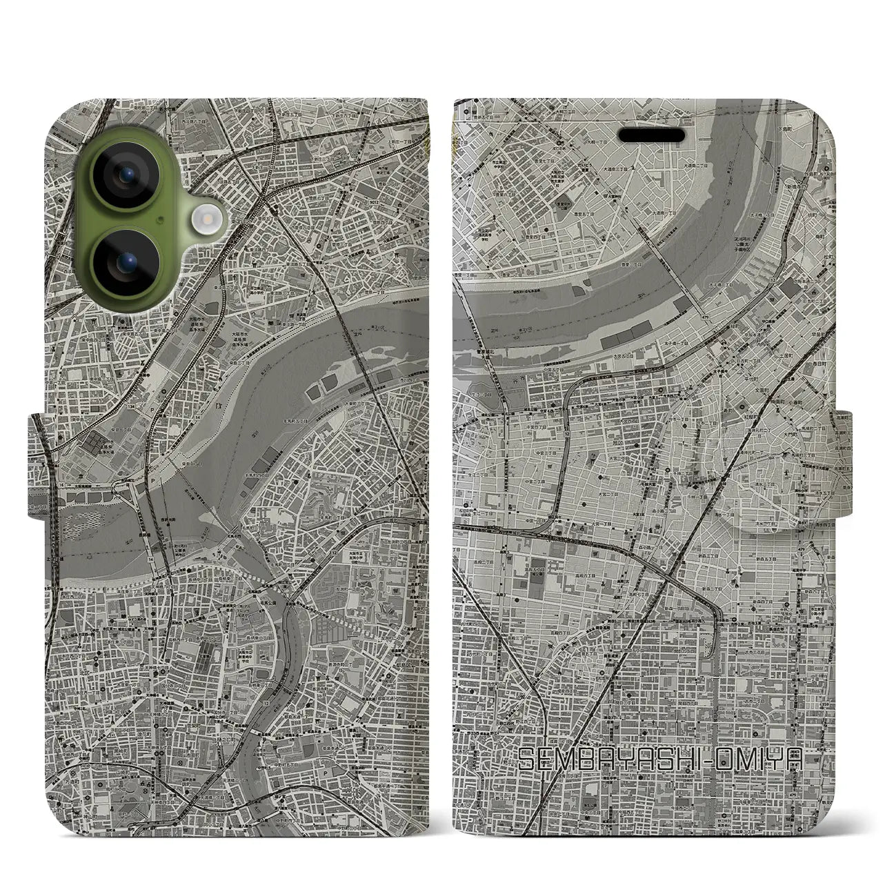 【千林大宮（大阪府）】地図柄iPhoneケース（手帳タイプ）