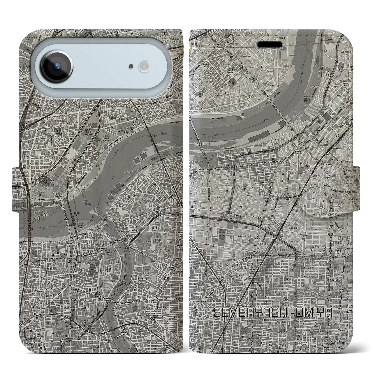 【千林大宮（大阪府）】地図柄iPhoneケース（手帳タイプ）