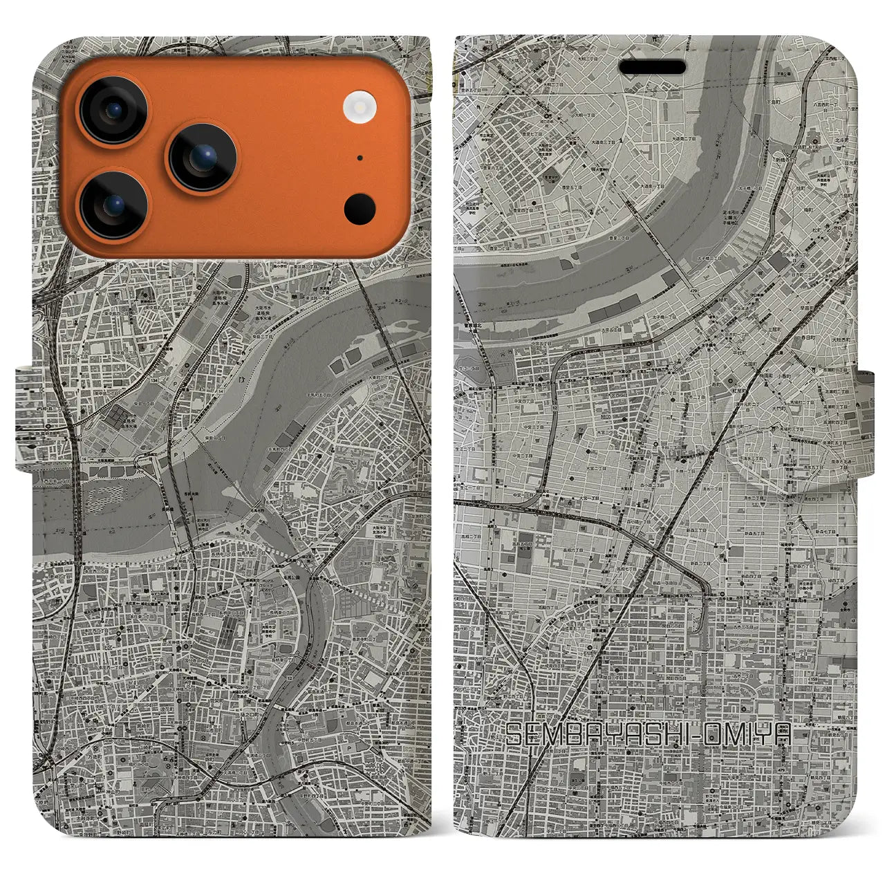 【千林大宮（大阪府）】地図柄iPhoneケース（手帳タイプ）