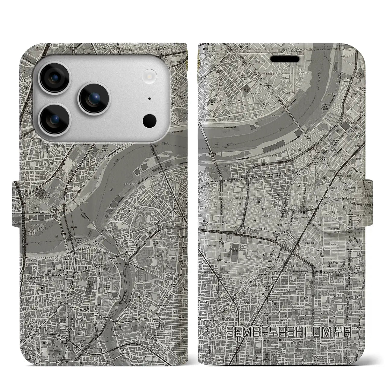 【千林大宮（大阪府）】地図柄iPhoneケース（手帳タイプ）