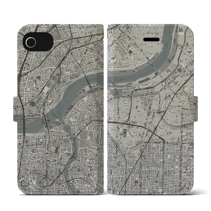 【千林大宮（大阪府）】地図柄iPhoneケース（手帳タイプ）モノトーン・iPhone SE（第3 / 第2世代） / 8 / 7 / 6s / 6 用