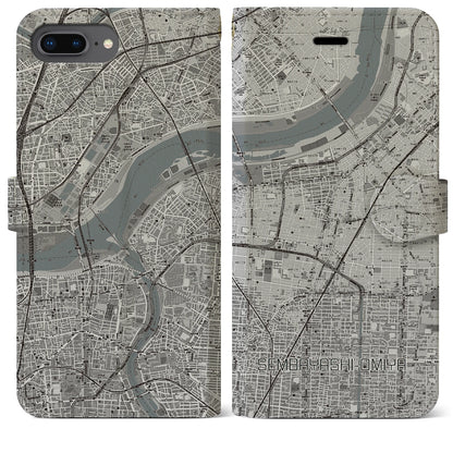 【千林大宮（大阪府）】地図柄iPhoneケース（手帳タイプ）モノトーン・iPhone 8Plus /7Plus / 6sPlus / 6Plus 用