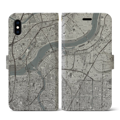 【千林大宮（大阪府）】地図柄iPhoneケース（手帳タイプ）モノトーン・iPhone XS / X 用