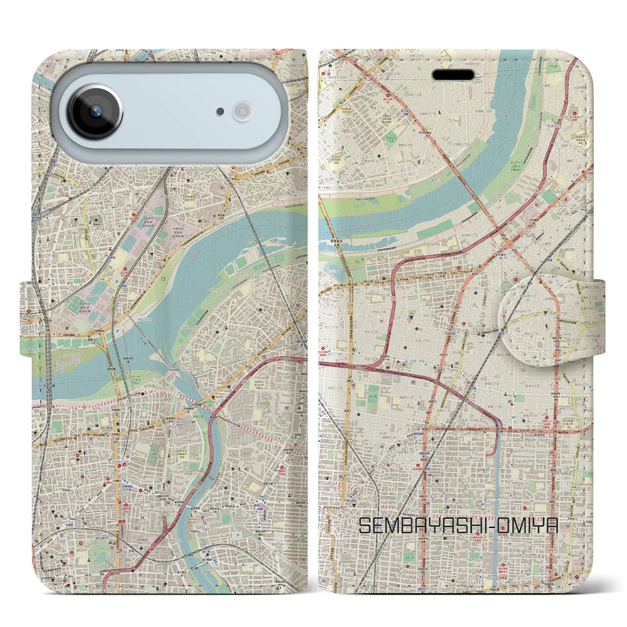【千林大宮（大阪府）】地図柄iPhoneケース（手帳タイプ）