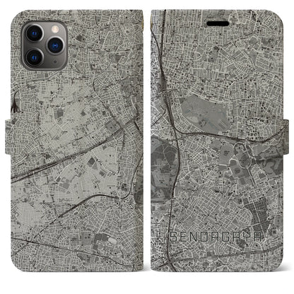 【千駄ケ谷（東京都）】地図柄iPhoneケース（手帳タイプ）モノトーン・iPhone 11 Pro Max 用